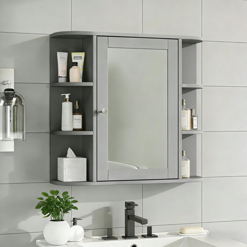 Armoire de rangement murale de salle de bain avec miroir, Gris