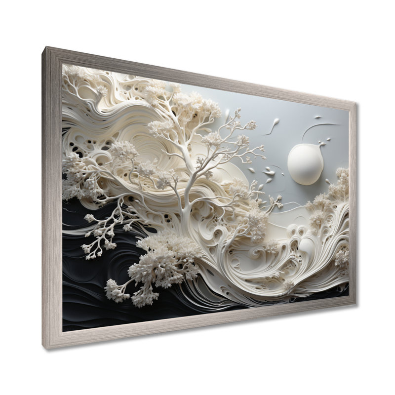 Toile grise abstraite grise - corail côtier sous l'eau, Cadre de coin argenté fermé, H 12 po x l 20 po x P 1 po