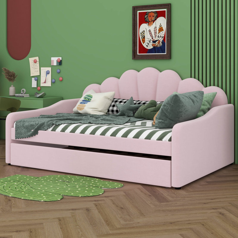 Full Upholstery Daybed Frame With Trundle, Pink