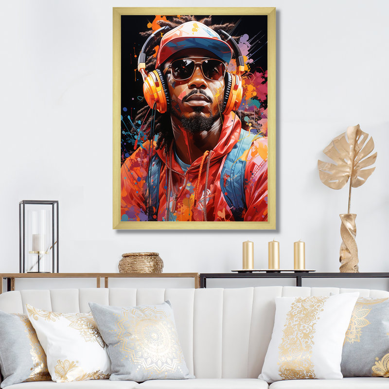 Yoshiaki Music Hiphop Fusion Bold II, Encadrement doré, H 44 po x l 34 po x P 1,5 po