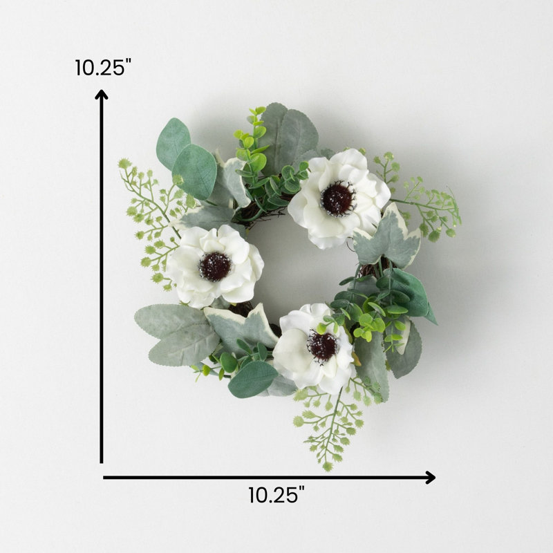 Couronne artificielle anémone argentée, L 10,25 po x H 10,25 po x P 4,5 po