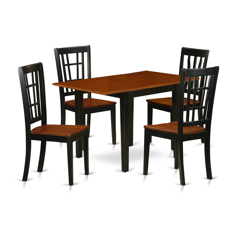 Solid Wood Top Dining Table Set, Black/Cherry, Black, 5 Pieces: 1 Table, 4 Chairs