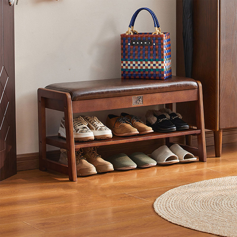 Banc rembourré brun, 16.93" H x 31.5" W x 13.39" D