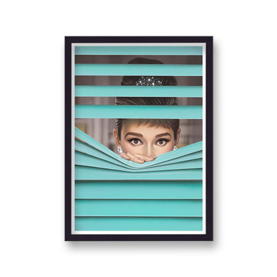 Audrey Hepburn Peering Through Tiffany Coloured Blinds - Single Picture Frame Print