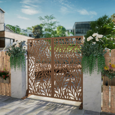 6ft. H x 4ft. W Metal Privacy Screen Fence Panel Leave Pattern