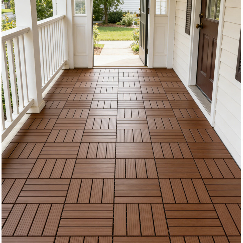 30.5cm L x 30.5cm W Plastic Interlocking Deck Deck Tile Kit, Brown
