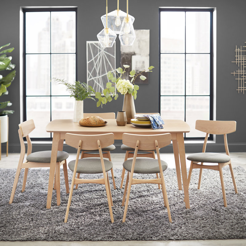 Brunehilde Dining Set, Natural/Gray, 7 Pieces: Table, 6 Chairs