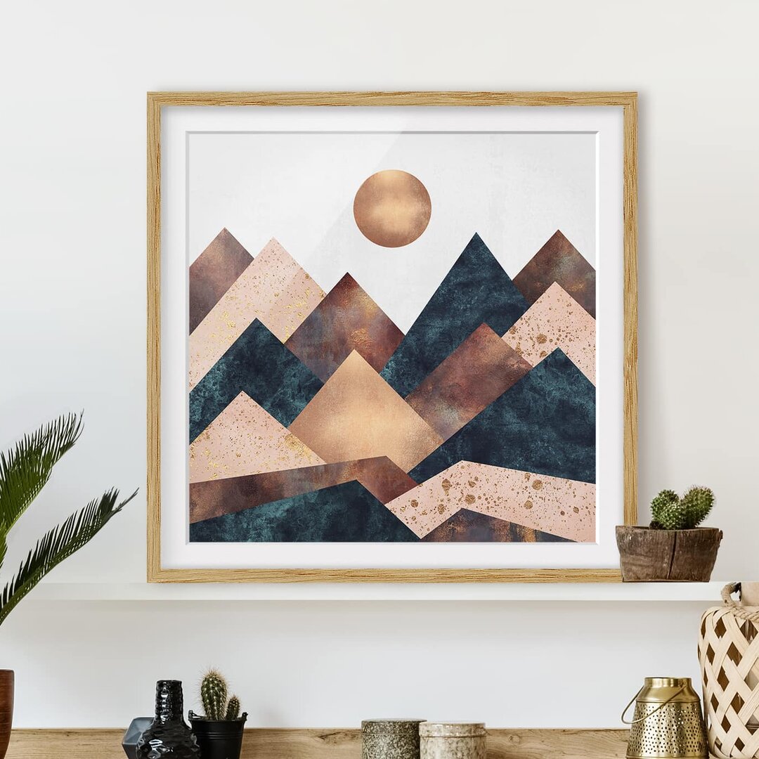 Gerahmtes Poster Geometric Mountains Bronze