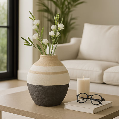 Woven Table Vase for Home Decor - Contemporary Tall Flower Vase Accent for Tabletops, Consoles and Entryway Styling