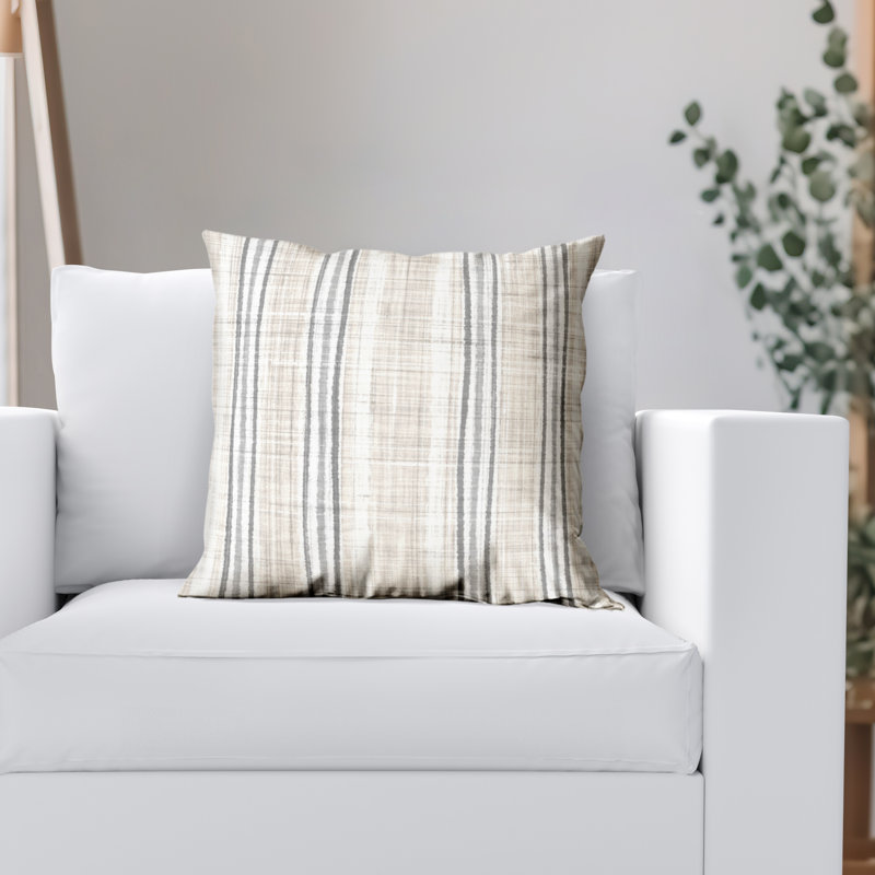 Coussin décoratif à rayures en polyester de qualité supérieure, 18 po x 18 po, Crème