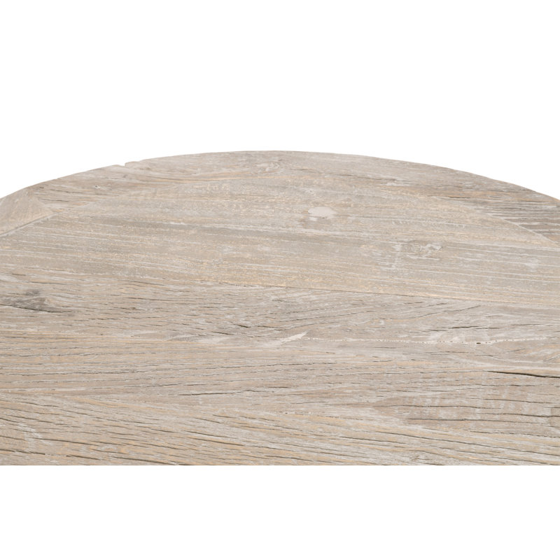 Large Round Brown Wood and Stone End Table