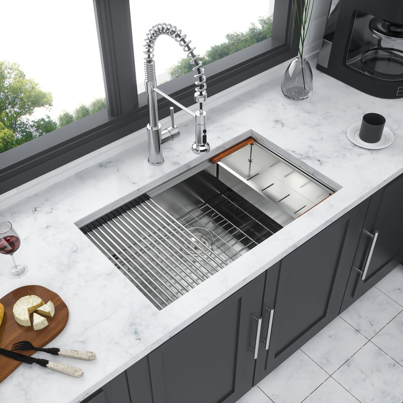 Large Undermount Workstation Sink – Deep Single Bowl