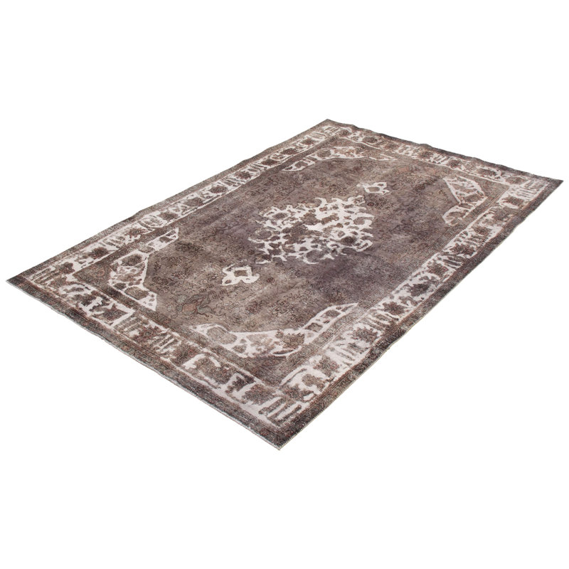 Tapis décoratif en laine de conception unique noué à la main gris foncé de conception unique 6 pi 7 po x 10 pi 2 po Cassandre 1980s