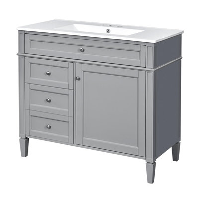 Meuble-lavabo de 36 po avec lavabo supérieur, meuble-lavabo moderne avec 2 tiroirs et tiroir escamotable, meuble-lavabo simple