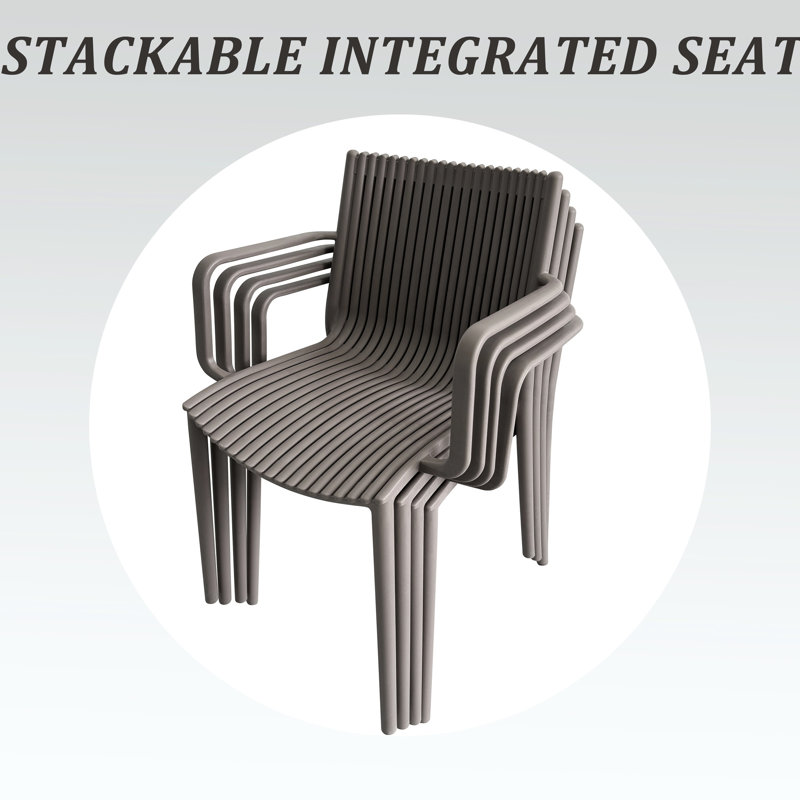 Warm Grey 4Pcs Stackable Plastic Armchairs With All-Weather Durability, Ergonomic Design, High-Grade Pp, -, , Lightweight, , No Assembly, For Patio And Lobby All-Weather, 4Pcs, Armchairs,