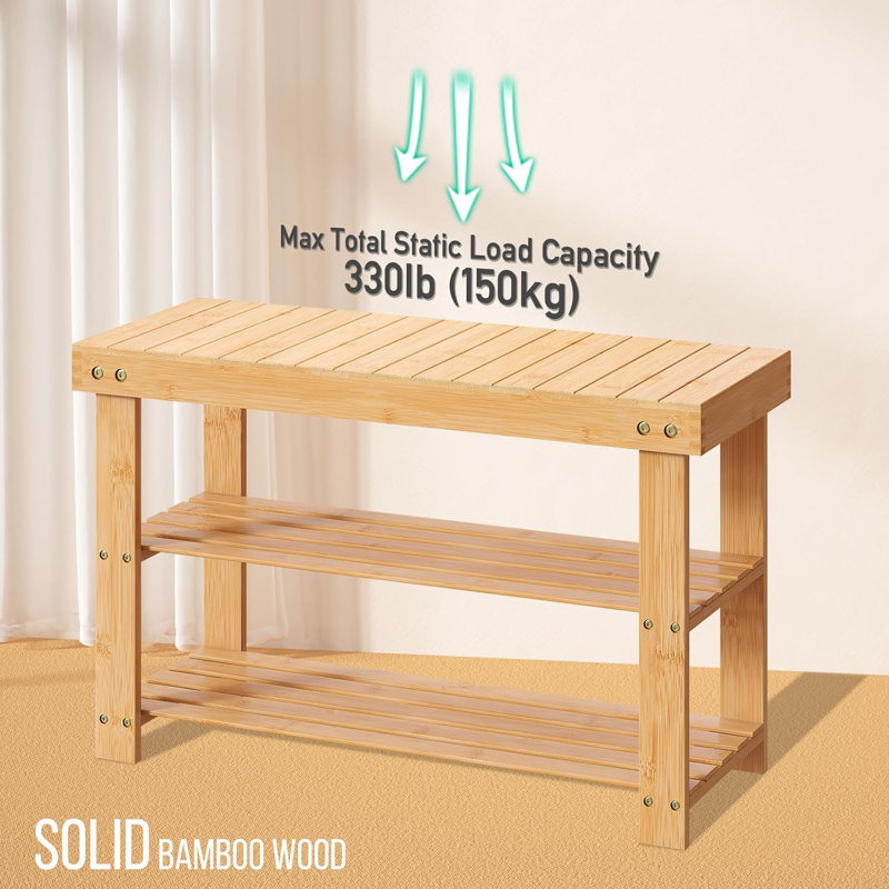 Banc de rangement pour 8 paires de chaussures, Bois naturel