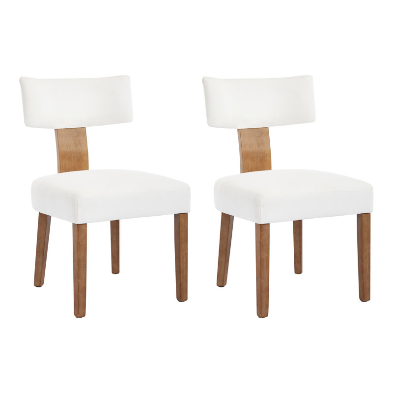 Linen Upholstered Dining Chairs With Wooden Frame For Dining Room , Cream
