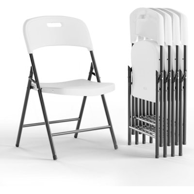 Latitude Run® Heavy-Duty Commercial Folding Chairs 4-Pack - 600 lbs Capacity, Stackable Plastic Chairs for Indoor & Outdoor, Office, Party, Patio (White, Set of 4)
