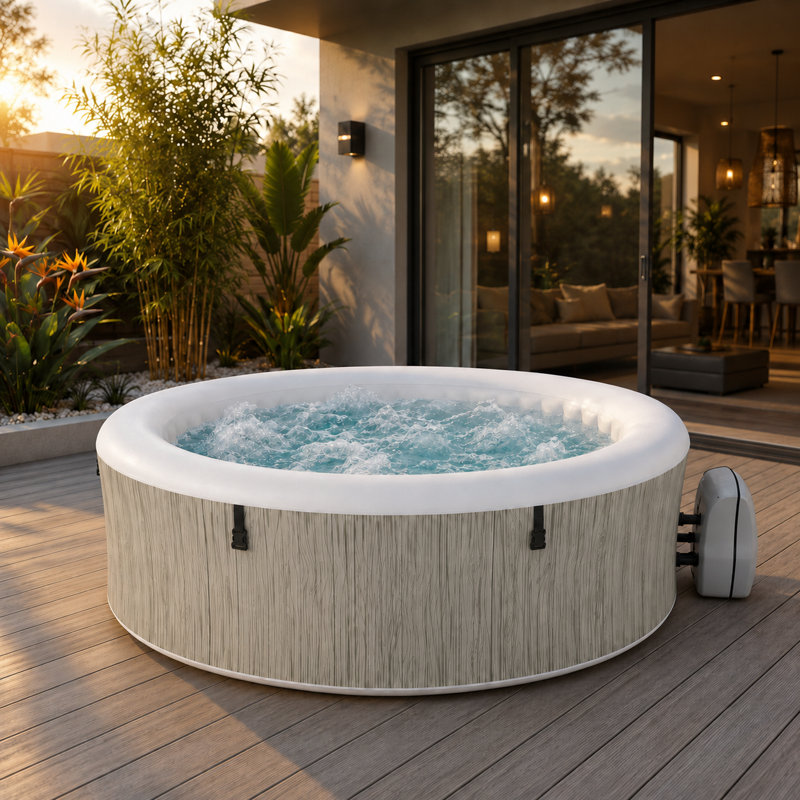 Spa gonflable pour 6 à 8 personnes, 140 jets d'air, spa de massage portatif à bulles rond 80 po, chauffage 104 ° F, panneau de commande à DEL