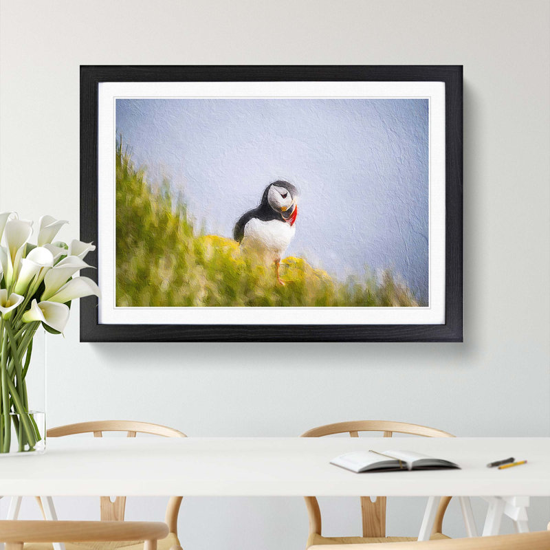 Lone Atlantic Puffin - Picture Frame Painting Print, 27cm H x 36cm W x 2cm D, Black Framed