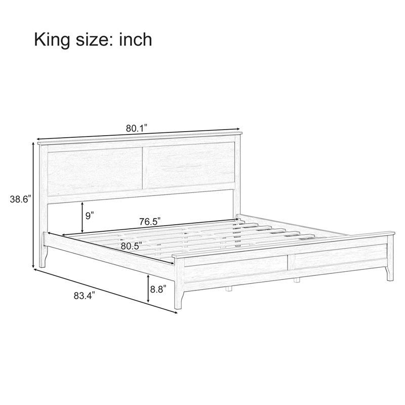 Modern Solid Wood Platform Bed, White, King