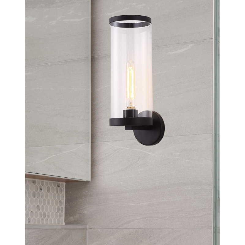 Diaonetta Clear Glass Tubes Single Light Wall Sconce Metal Rings Bathroom Vanity Light