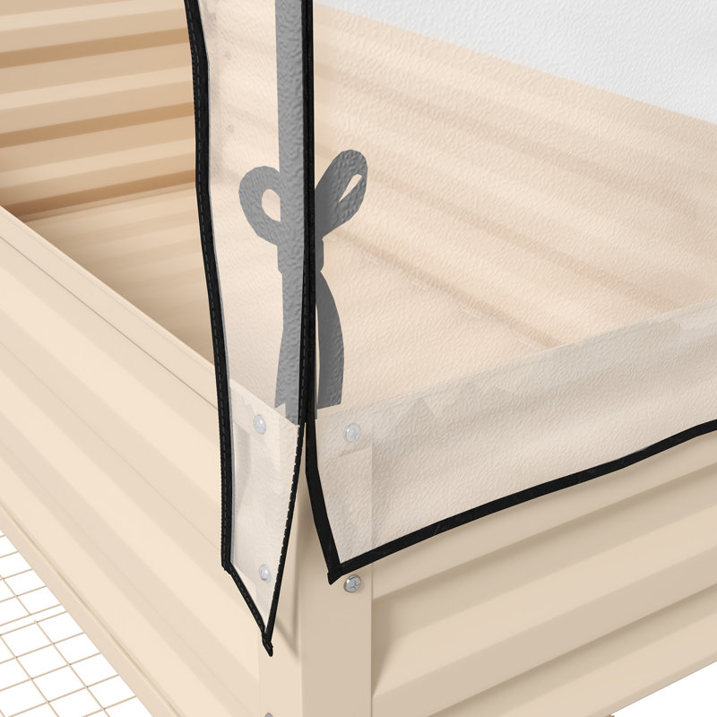 Raised Garden Bed With Legs And Cover, Metal Elevated Planter Box With Bottom Shelf And Liner For Vegetables, Cream, Cream