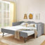 Lit de jour, lit de jour rembourré en vichy équipé d'un cadre de lit gigogne escamotable et d'une poche de rangement latérale, canapé-lit multifonctionnel en bois massif pour chambre d'enfant et chambre d'amis-939218194