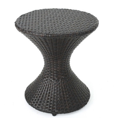 Stylish 16-Inch Wicker Hourglass Side Table For Durable And Versatile Outdoor Use, Perfect For Patio And Garden Decor.