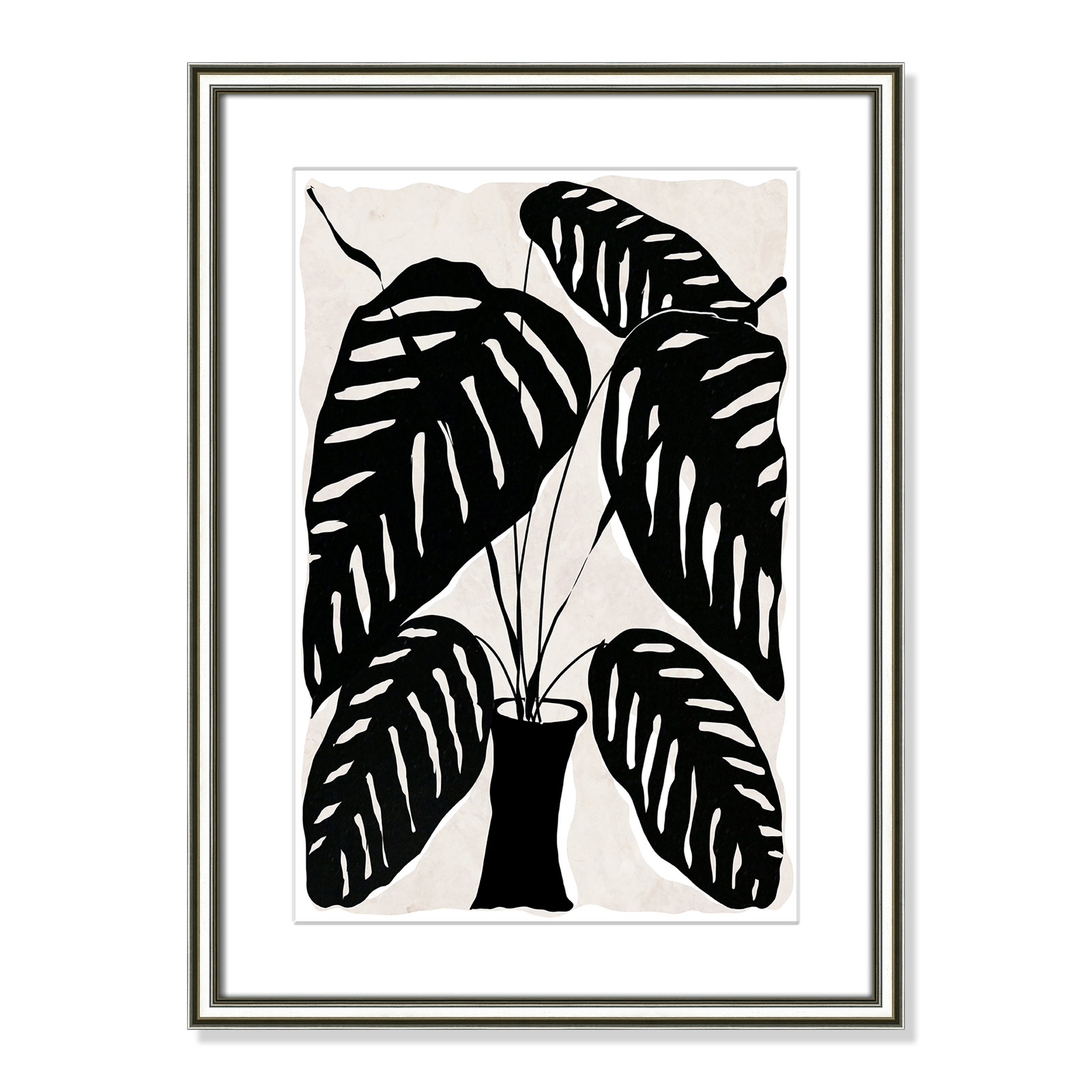 Black and White Potted Plant I Print, 24.25" H x 18.25" W x 0.88" D, Silver Framed