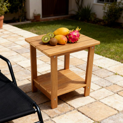 Table d'appoint de pique-nique d'extérieur en grain de bois, structure à double couche, matériau pour les hanches, ergonomique, large, quincaillerie rouille, table de couleur pour le jardin, design, acier inoxydable, finition huilée de bois