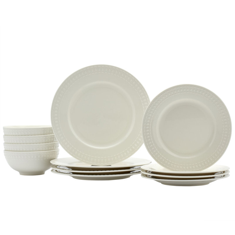 Bloom White Porcelain 12-Piece Dinnerware Set