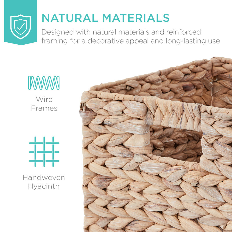 Hyacinth Storage Baskets, 5 Multipurpose Collapsible Organizers w/ Inserts, White, 13" H x 13" W x 13" D