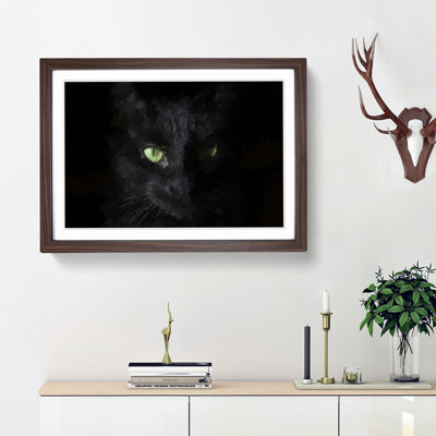 Black Cat with Green Eyes in Abstract - Picture Frame Graphic Art Print