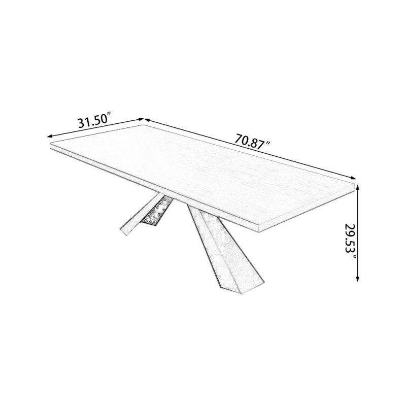 Bureau rectangulaire en bois massif brun + noir, H 29,53 po x l 70,87 po x P 31,50 po