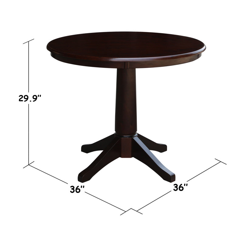 Ensemble de salle à manger à piédestal en bois massif 3 pièces Strauss, Moka riche, H 29,9 po x L 36 po x l 36 po