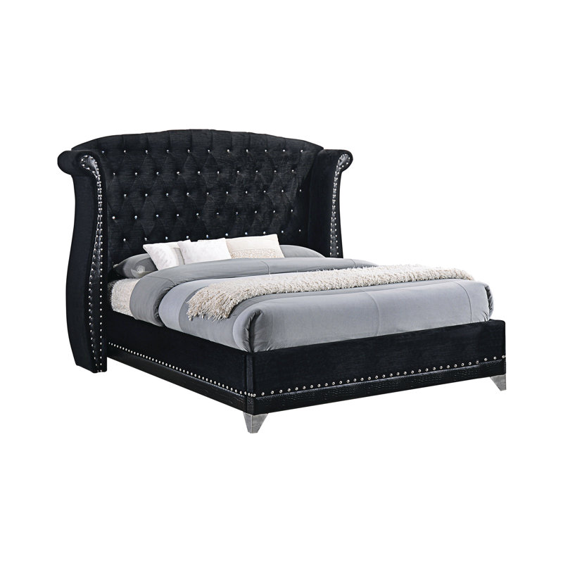 McManus Upholstered Wingback Bed, King, Black