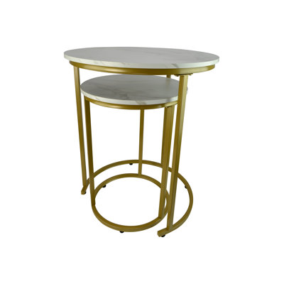Tables d'appoint 24 "en métal doré et marbre blanc
