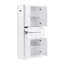 Armoire à linge de salle de bain autoportante de 179 cm de hauteur, avec 4 portes, 3 tiroirs, étagères réglables et crochet latéral en alliage d'aluminium, blanche