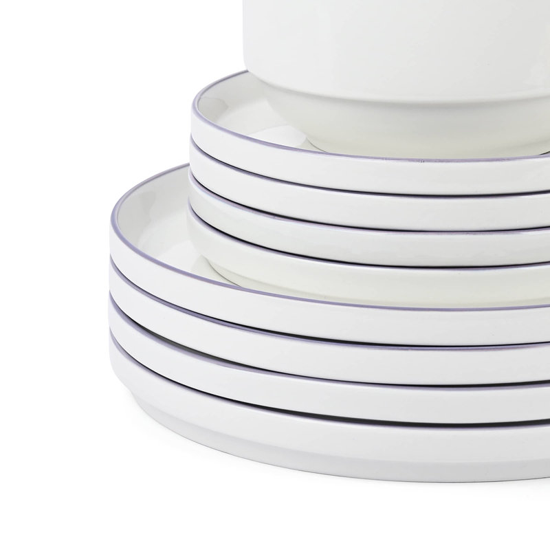 12pc Stackable Dinner Set, White/Purple