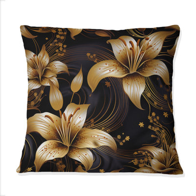 Coussin Golden Lily Flower Glam On Black II