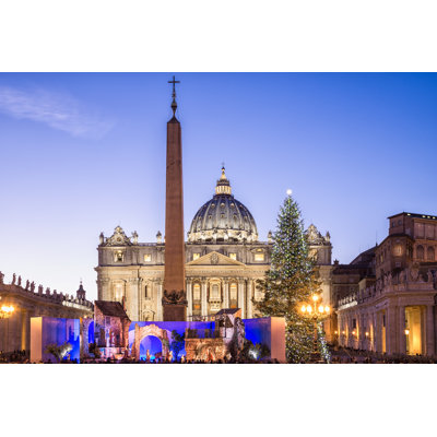 St. Peter's Basilica At Christmas In Rome, Italy - Wrapped Canvas Print