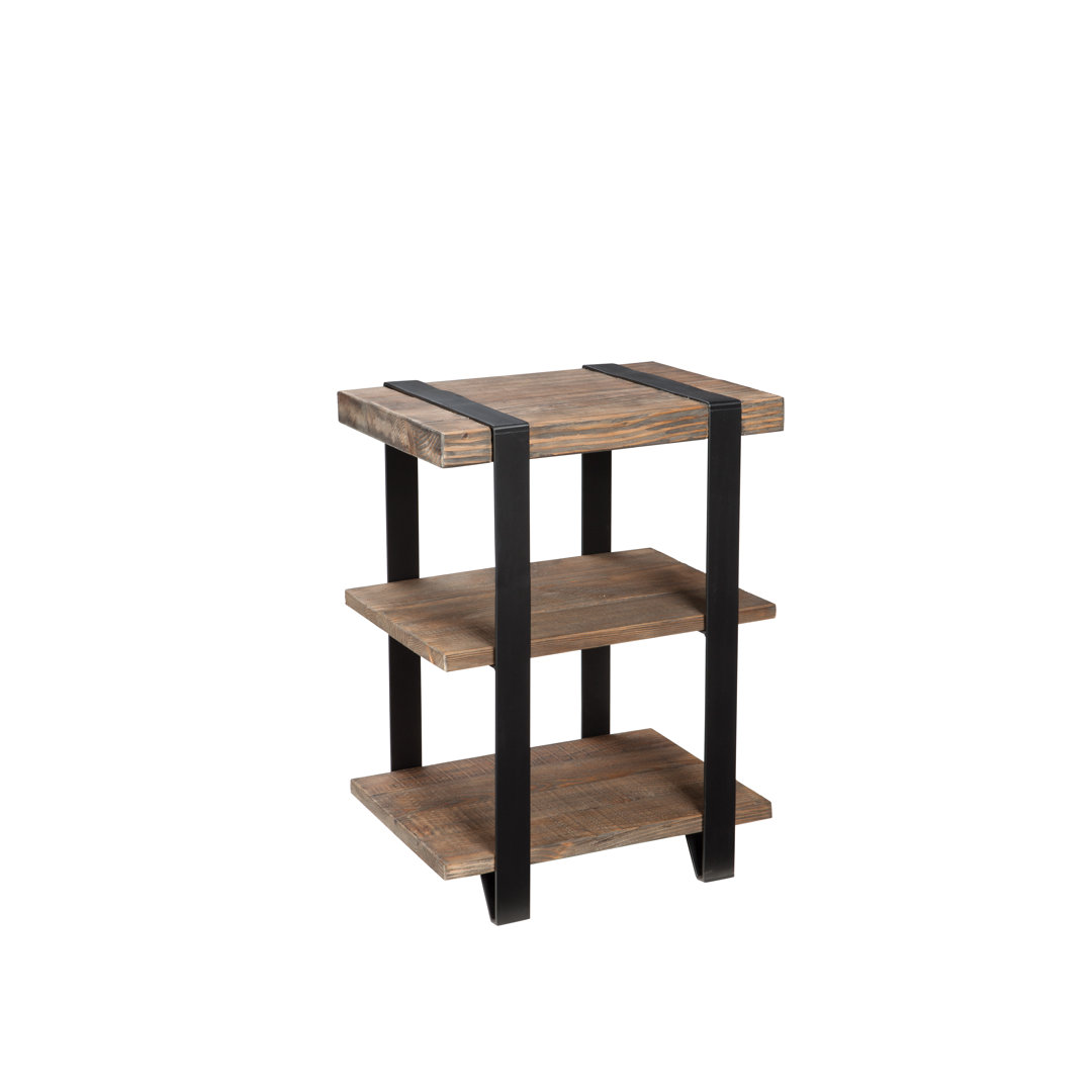 Nedra 20" Wide Rustic Industrial Solid Wood and Metal Frame Rectangular End Table With 2 Shelves Canora Grey