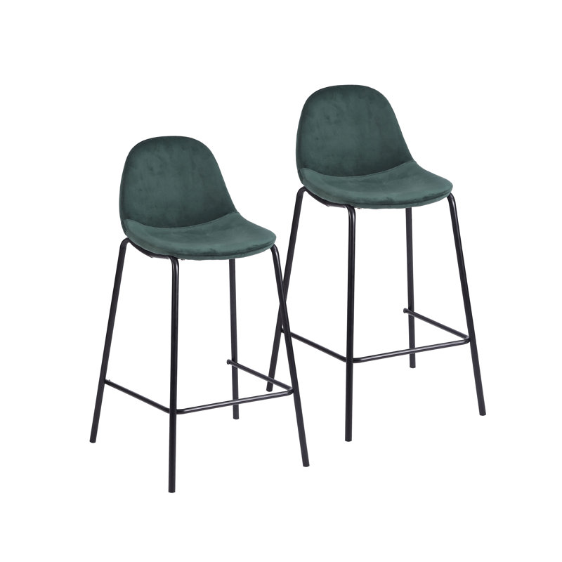 Lazio Velvet Bar Stool with Iron Legs, Green, Counter Stool (24.02'' Seat Height )