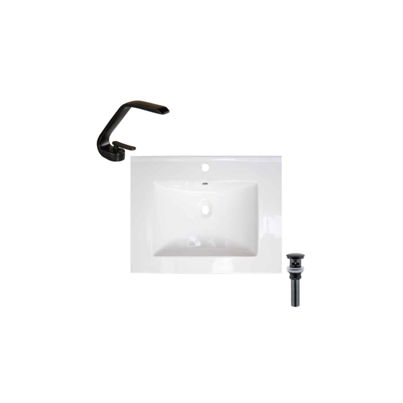 23.6'' Ceramic Single Bathroom Vanity Top Sink and Faucet