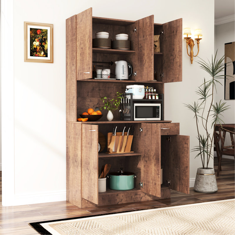 72,18 po de hauteur avec armoire et armoire de cuisine en noyer. Rangement à 6 portes et à 1 tablette ouverte. Armoire en noyer facile à nettoyer et à assembler. 6 portes, 1 tiroir, tablette ouverte. Fabrication robuste, installation facile à nettoyer