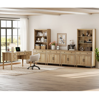 Ensemble de table de salon - bureau de ferme 56 po avec tiroirs et meuble télé 75 po, bureau personnel avec rangement, bureau d'ordinateur en bois avec tiroirs classeurs pour bureau personnel