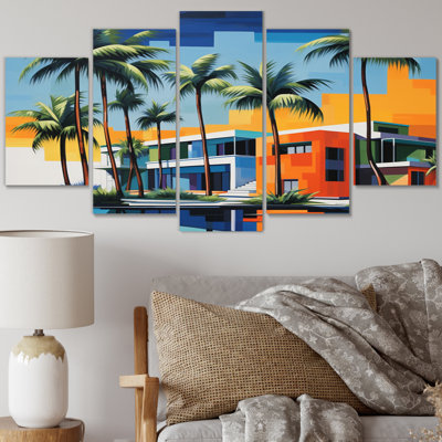 Pop Art Palm Beach In Color II - Nautique et plage, reproduction sur toile - 5 panneaux