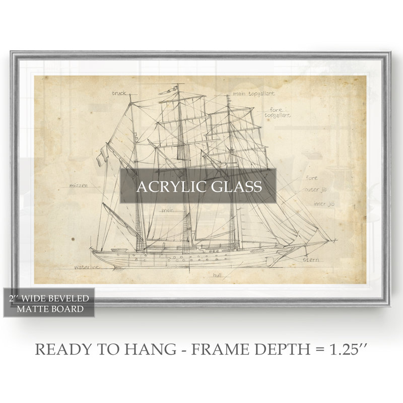 « voilier blueprint i », impression sur toile, H 18,5 po x l 24,5 po x P 1,5 po, Argent