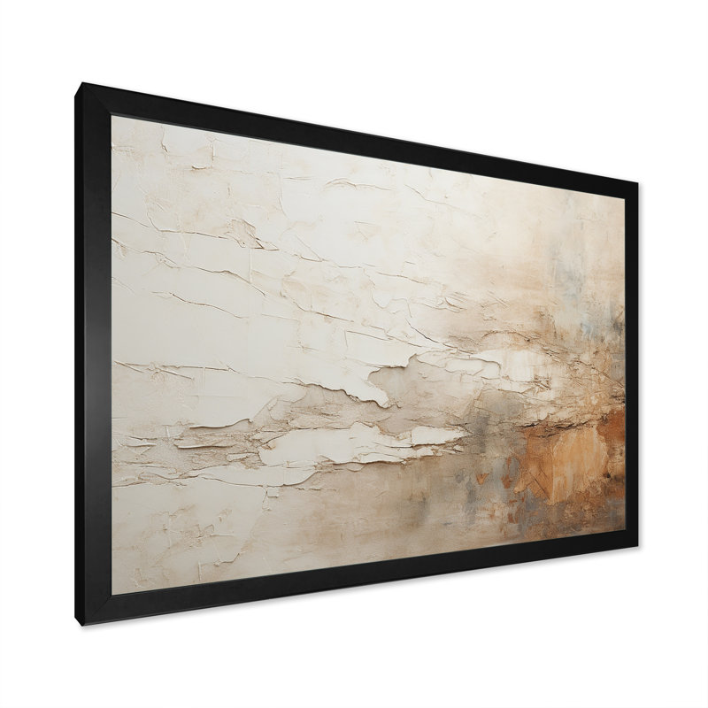 «Beige and Brown Paint Fusion», peinture abstraite sur toile, H 30 po x l 40 po, Cadre photo unique, Noir